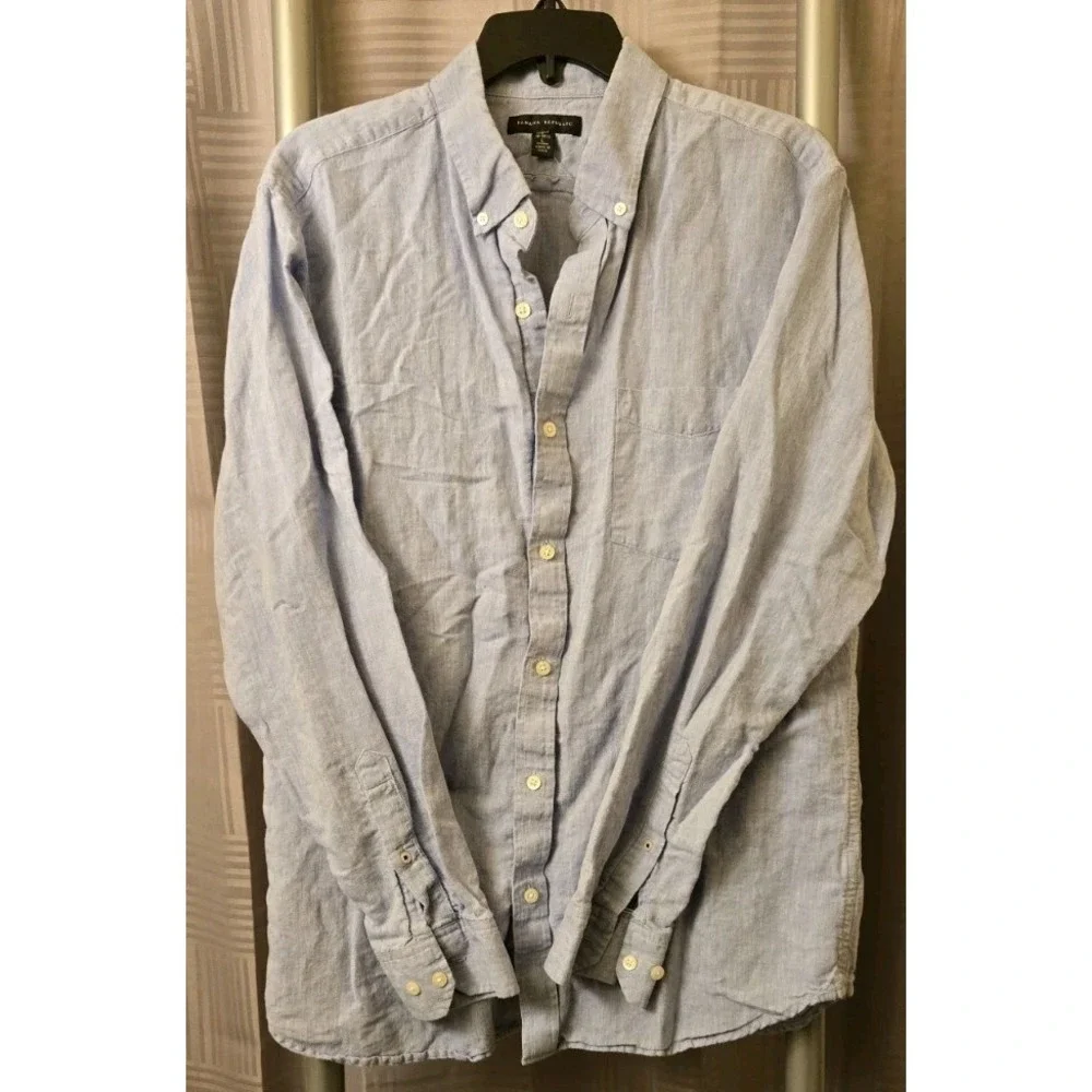 Banana Republic Mens Linen Blend‎ Button Up Shirt Sz Large 16/16.5 Preppy Career